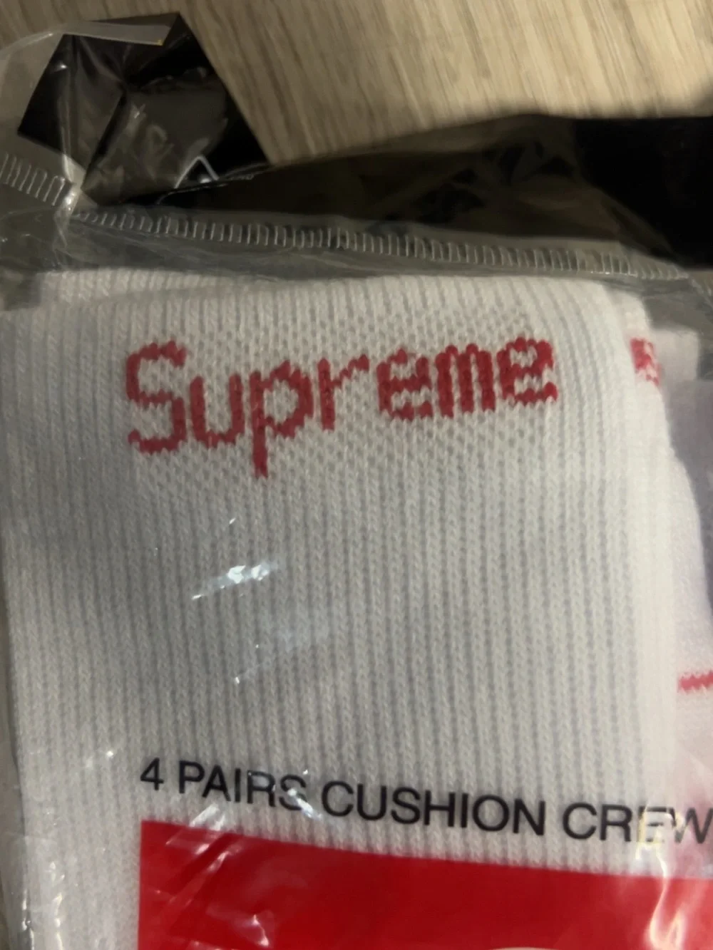 Supreme White Crew Socks with Red Logo - Pack of 4